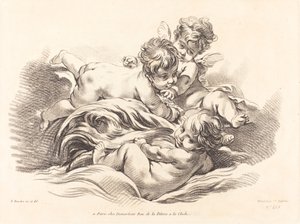 Drei Engel spielen auf einer delfinähnlichen Welle von Gilles Demarteau