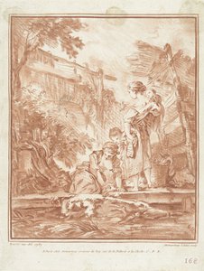 Wäscherinnen mit Kindern am Bach von Gilles Demarteau