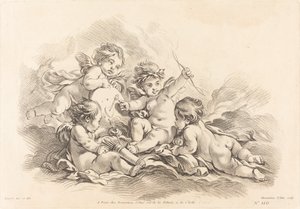 Vier Cheruben beim Zielschießen von Gilles Demarteau, the Elder after François Boucher