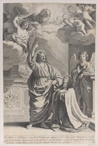 Heilige Theresa betet neben Christus, der auf Gott den Vater zeigt von Gilles Rousselet
