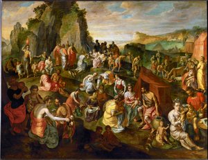 Moses schlägt Wasser aus dem Felsen von Gillis Mostaert