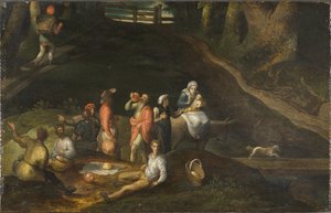Landschaft mit der Heiligen Familie von Gillis Mostaert