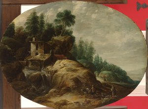 Wassermühle bei einem bewaldeten Felsvorsprung von Gillis Peeters (I)