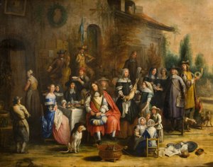 Jagdgesellschaft vor einem Gasthaus von Gillis van (follower of) Tilborgh