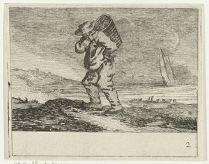 Dünenlandschaft mit einem Fischer (Verschiedene Strände und Wassersichten von Jan Percelles) von Gillis van Scheyndel (I)
