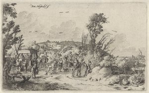 Kutsche und Reiter auf einem Landweg von Gillis van Scheyndel (I)