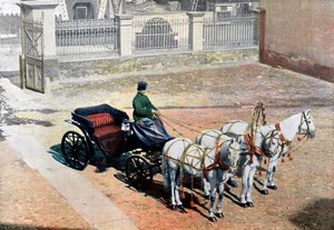 Eine dreispännige Troika im Sommer, Russland, um 1890