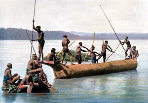 Fischen mit einem Bogen, Andamanen- und Nikobareninseln, Indischer Ozean, ca. 1890 von Gillot