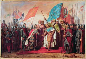 Dritter Kreuzzug (1189-1192): Treffen und Händedruck zwischen Philipp August (Philipp II. von Frankreich)