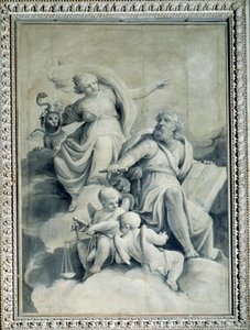 Gerechtigkeit belohnt Tugend und zeigt das Haus der Tugend, Allegorie von Gio Batta Celle