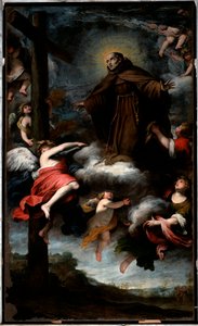 Darstellung von Saint Louis von Anjou, der das Kreuz verehrt