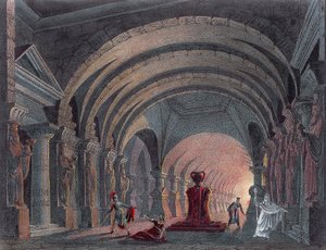Szenografie für Akt IV von Semiramide von Gioacchino Rossini, Gravur