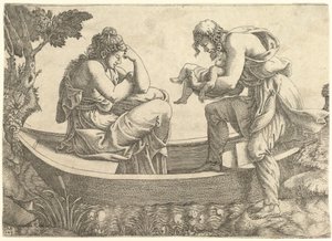 Danae und der Säugling Perseus, der von Acrisius ins Meer geworfen wird, 1543 von Giorgio Ghisi