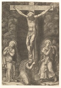 Die Kreuzigung mit der Jungfrau, der Magdalena und St. Johannes, späte 1570er Jahre von Giorgio Ghisi