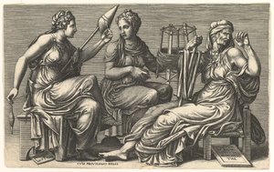 Die drei Schicksalsgöttinnen Clotho, Lachesis und Atropos, 1558-59 von Giorgio Ghisi