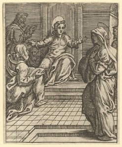 Die Jungfrau der Schmerzen: Christus im Streitgespräch mit den Gelehrten, eine von neun umgebenden Kompositionen, vor 1575 von Giorgio Ghisi