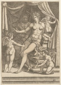 Venus und Vulkan auf einem Bett sitzend von Giorgio Ghisi
