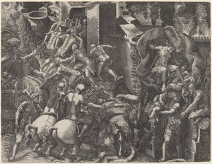 Der Fall von Troja und die Flucht des Aeneas von Giorgio Ghisi after Giovanni Battista Scultori