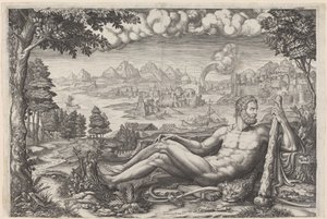 Herkules ruht sich von seinen Arbeiten aus von Giorgio Ghisi after Giulio Romano