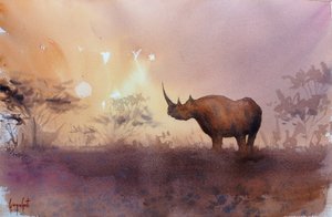 Afrikanischer Nashorn-Sonnenuntergang