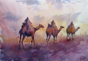 Kamelkarawane Sonnenuntergang von Giorgio Gosti