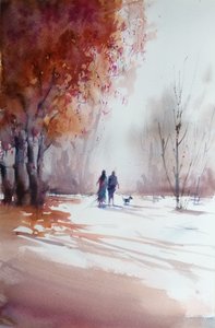 Herbstspaziergang eines Paares