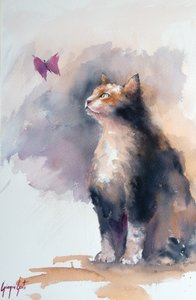 Neugierige Katze und Schmetterling