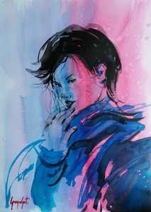 Dynamisches Pink Blau Porträt von Giorgio Gosti