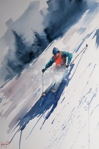 Pulverschnee Skifahrer Abfahrt von Giorgio Gosti