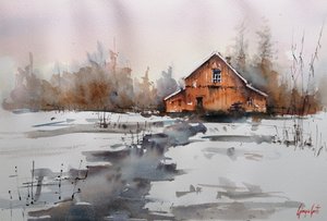 Rustikale Winter-Scheune Bach von Giorgio Gosti