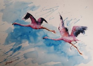 Lebhafter Flamingo Flug von Giorgio Gosti