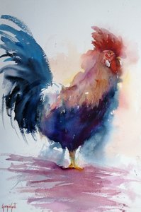 Lebendiger Aquarellhahn