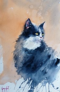 Wachsame Aquarellkatze von Giorgio Gosti