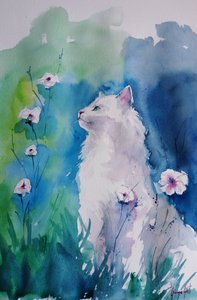 Weiße Katze in Blüte von Giorgio Gosti