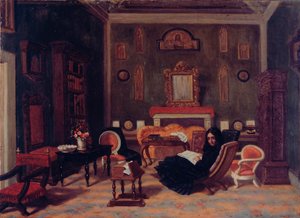 Elizabeth Barrett Browning im Inneren ihres Wohnzimmers im Guidi-Haus in Florenz, ca. 1880