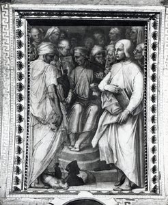 Cosimo de Medici sitzt unter Philosophen und Künstlern in der Sala di Cosimo il Vecchio