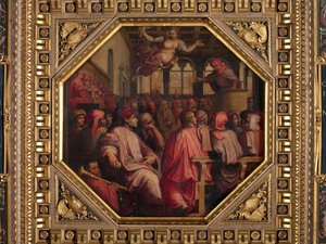 Rede von Antonio Giacomini für den Krieg gegen Pisa in der Sala dei Duecento von Giorgio Vasari