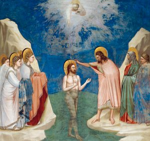 Taufe Christi, Detail aus Leben und Passion Christi, von Giotto