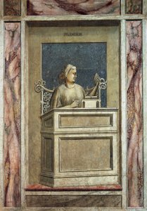 Klugheit, weibliche Figur am Schreibtisch, nach der Restaurierung