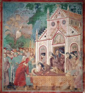 Der Leichenzug des Heiligen Franziskus von Assisi wird vor Saint Damien gestoppt, damit die Heilige Klara den Körper verehren kann von Giotto (c.1266 1337)