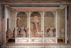 Der Heilige Franziskus erscheint einem Kapitel in Arles während der Predigt des Heiligen Antonius von Padua (Fresko)