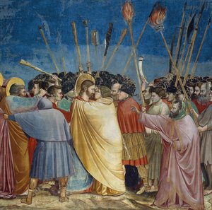 Der Verrat Christi, Detail des Kusses, ca. 1305