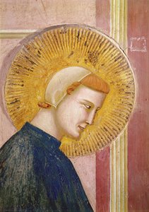 Der heilige Franziskus wird von einem einfachen Mann geehrt (Detail) von Giotto di Bondone