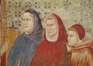 Der heilige Franziskus predigt eine Predigt an Papst Honorius III. (Detail) von Giotto di Bondone