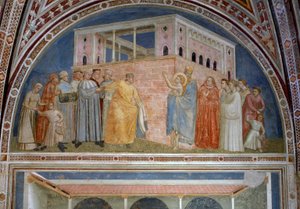 St. Franziskus verzichtet auf seine weltlichen Güter, aus der Bardi-Kapelle, um 1320 von Giotto di Bondone