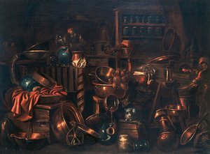 Alchemistenlabor, Gemälde von Gian Domenico Valentino (1630-1708), Italien von Giovan Domenico Valentino