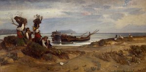 Frauen tragen Holz im Hafen von Anzio