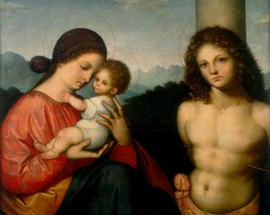 Madonna mit Kind und Heiligem Sebastian von Giovanni Agostino da Lodi