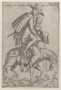 Karikatur mit zwei Männern auf einem Maultier von Giovanni Ambrogio Brambilla
