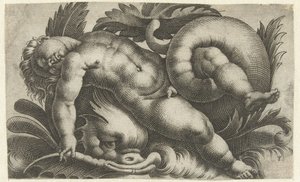 Schlafender Putto auf einem Delfin (Putti auf Meereswesen) von Giovanni Andrea Maglioli
